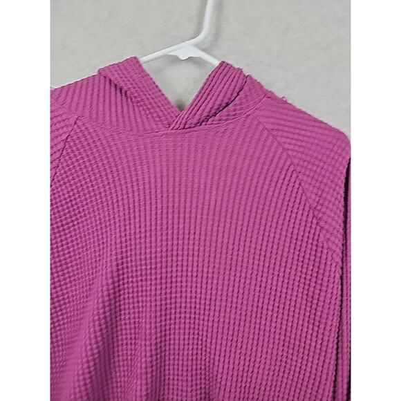 The North Face 100% Cotton Fuschia LS Hooded Waffle Knit Sweater Women's Small - Picture 3 of 12